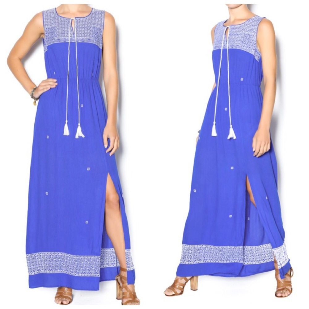 THML Embroidered Maxi Dress, Blue, Size Small